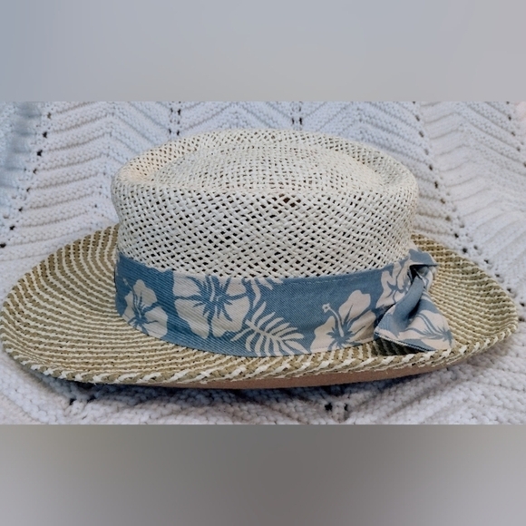 Kate Lord  Golf Straw Hat PGA West Womens M/L Blue Ribbon Bow Floral Summer - Picture 7 of 10